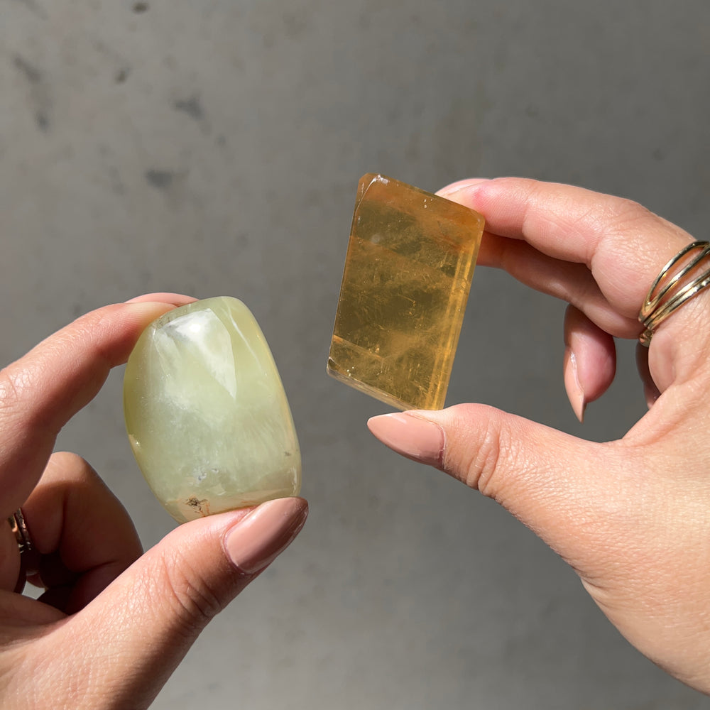 Meditation Harmonisers: Prehnite + Honey Calcite - 01